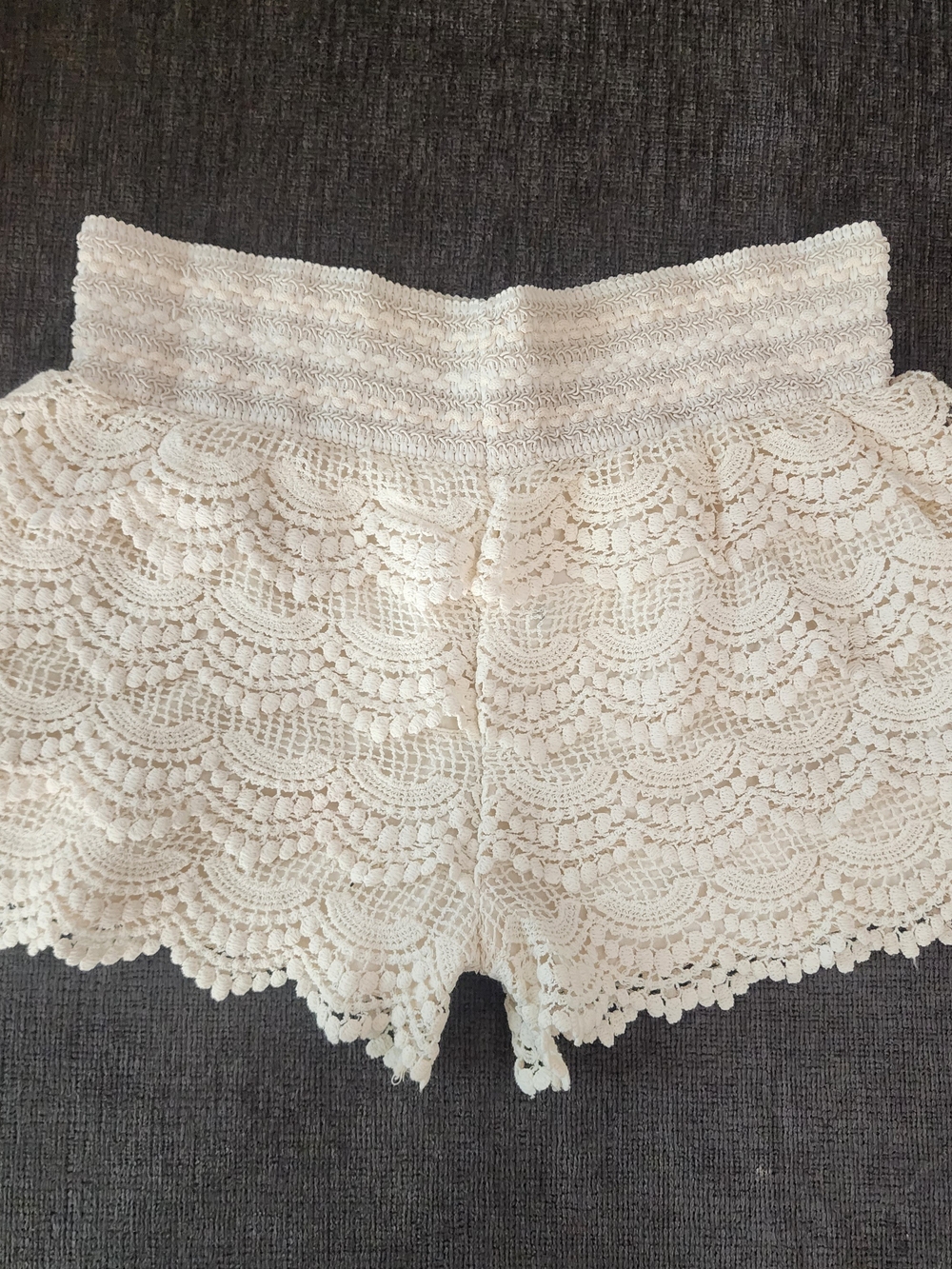 Ina Cream Crochet Lace Boho Cottage Layered Micro Shorts, Womens Sz L - Picture 5 of 6